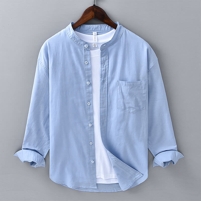 Hinata Mandarin Collar Linen Shirt