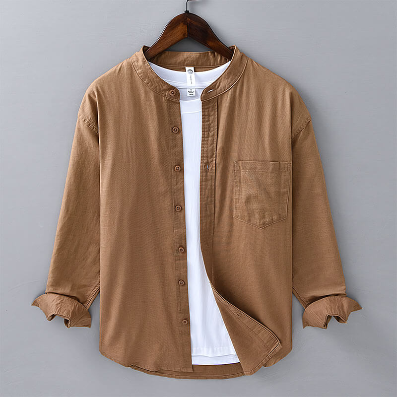 Hinata Mandarin Collar Linen Shirt