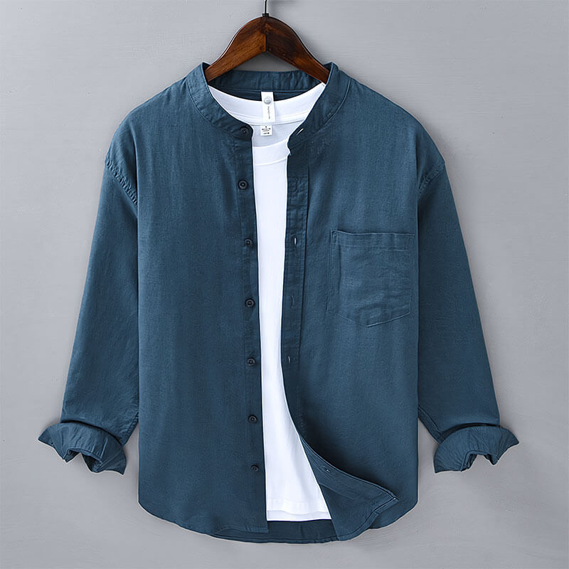 Hinata Mandarin Collar Linen Shirt