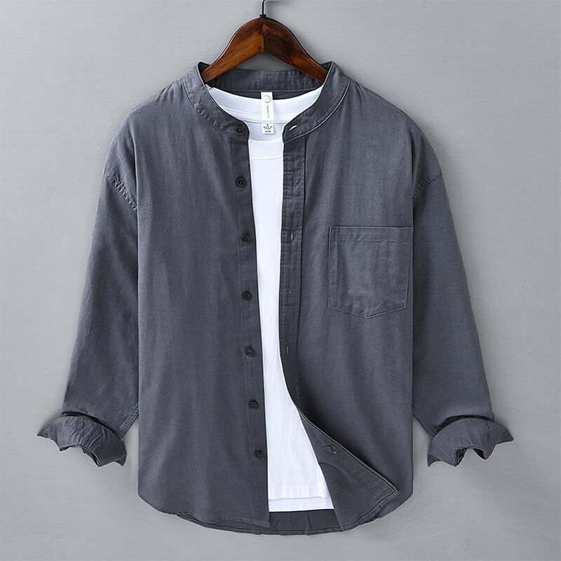 Hinata Mandarin Collar Linen Shirt