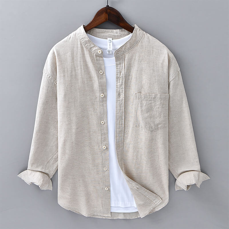 Hinata Mandarin Collar Linen Shirt